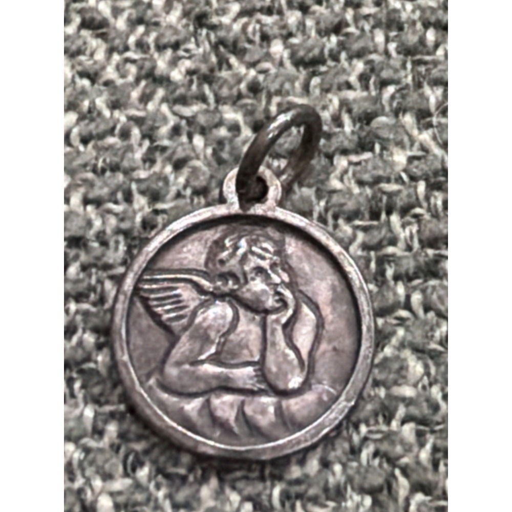 Vintage Sterling Silver Cherub Angel Charm Pendant CESI Italy Religious Medal‎